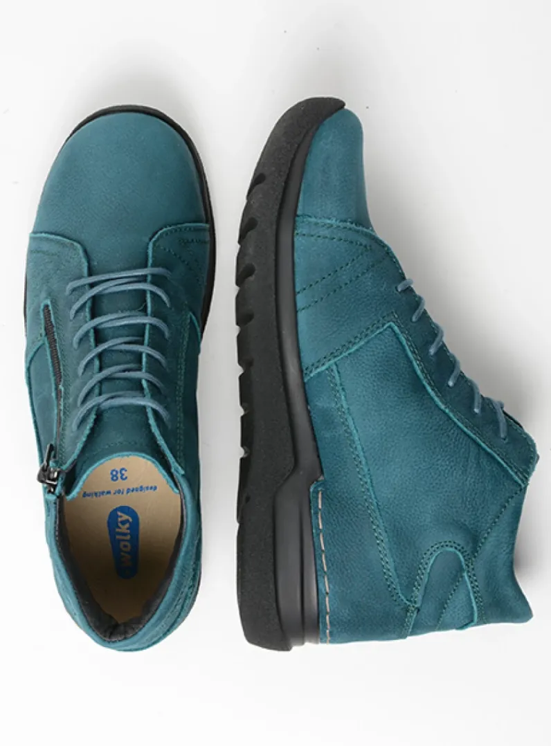 DAMES Wolky Hoge Veterschoenen|Wandelschoenen<Why - petrol nubuck