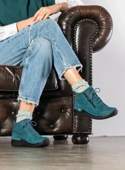 DAMES Wolky Hoge Veterschoenen|Wandelschoenen<Why - petrol nubuck