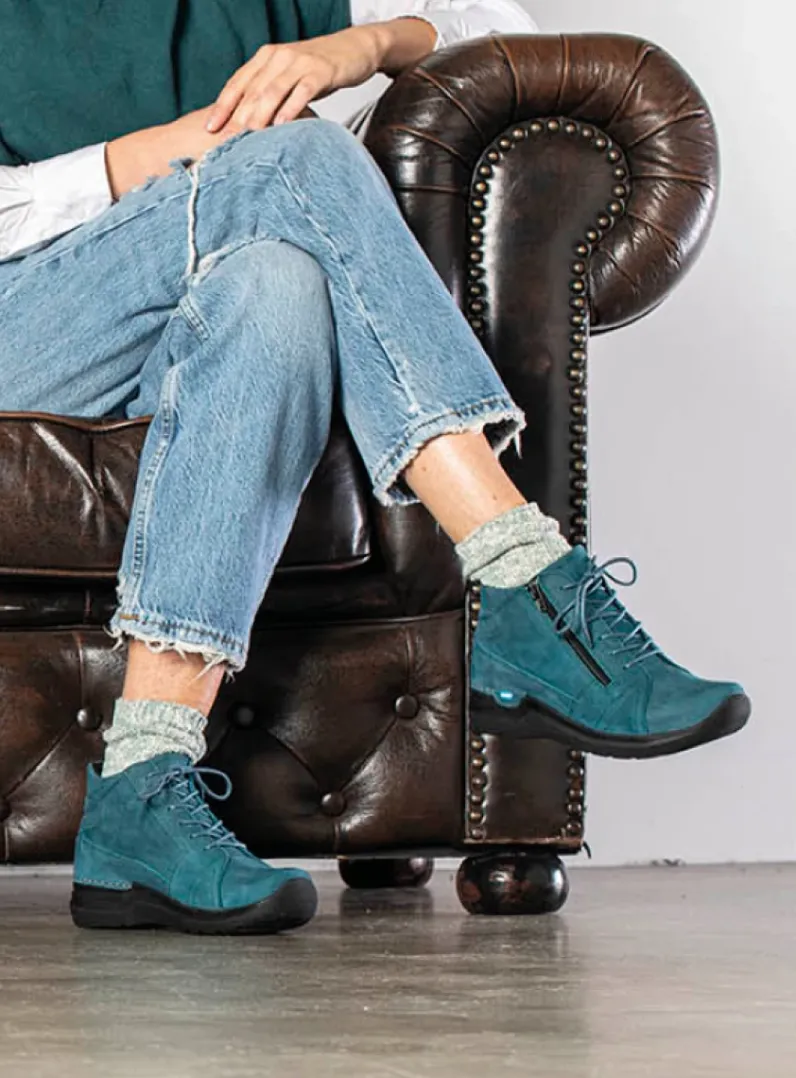 DAMES Wolky Hoge Veterschoenen|Wandelschoenen<Why - petrol nubuck
