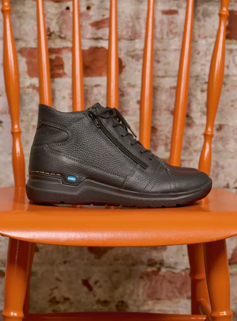 DAMES Wolky Wandelschoenen|Hoge Veterschoenen<Why - zwart leer