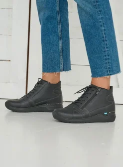 DAMES Wolky Wandelschoenen|Hoge Veterschoenen<Why - zwart leer