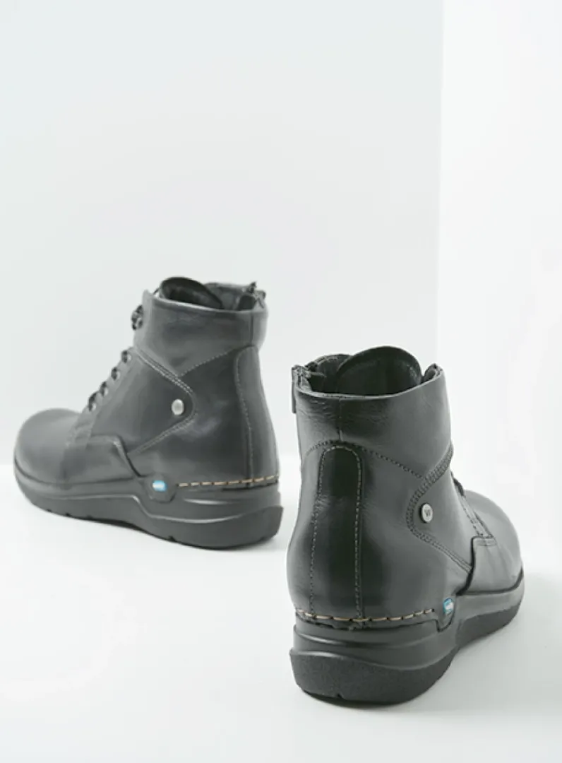DAMES Wolky Hoge Veterschoenen|Wandelschoenen<Whynot - zwart leer
