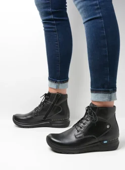 DAMES Wolky Hoge Veterschoenen|Wandelschoenen<Whynot - zwart leer