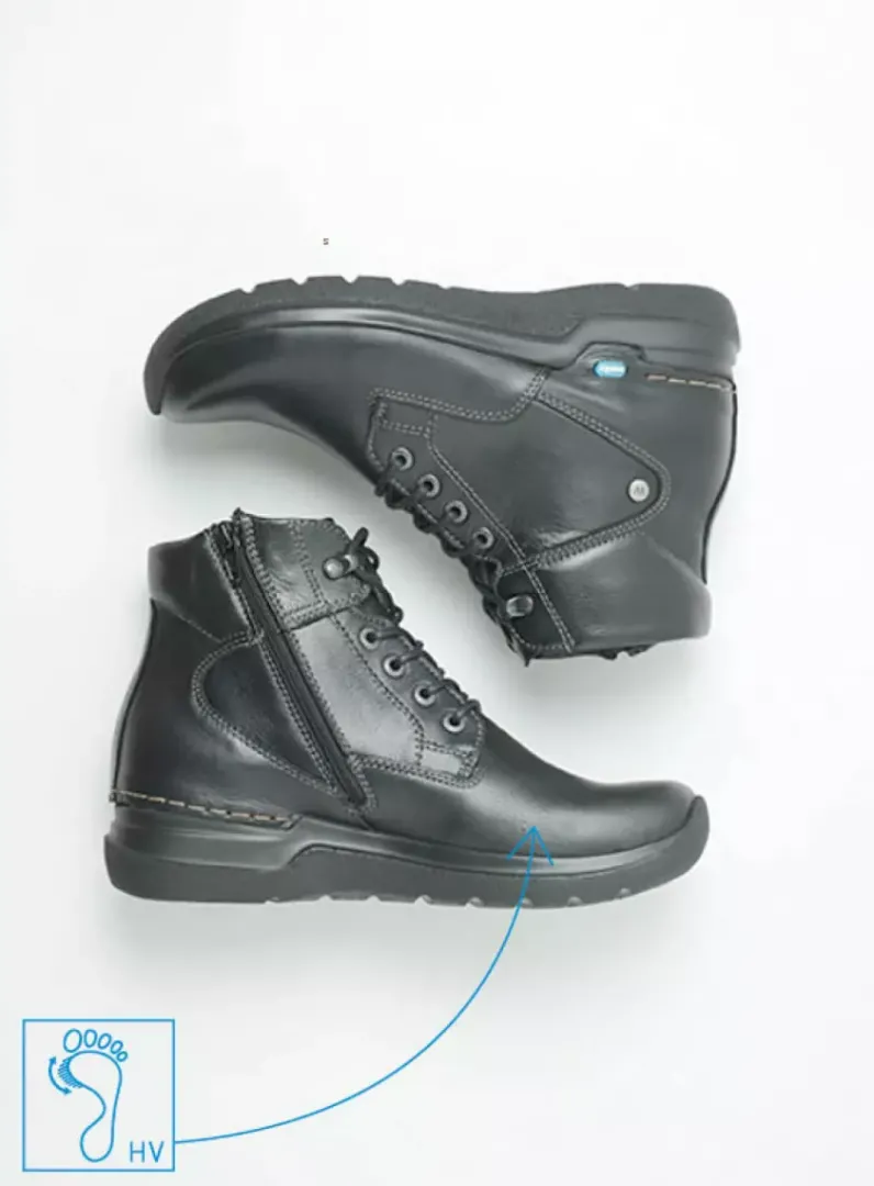 DAMES Wolky Hoge Veterschoenen|Wandelschoenen<Whynot HV - zwart leer