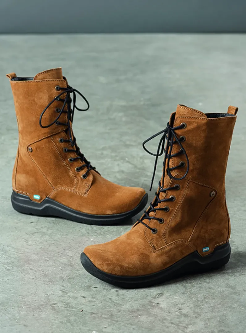 DAMES Wolky Hoge Veterschoenen|Veterlaarzen<Zigzag - cognac suede