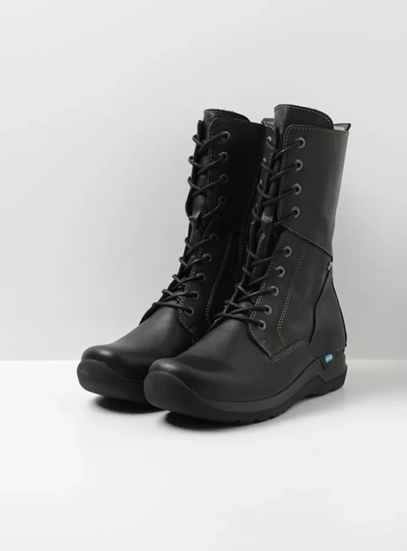 DAMES Wolky Hoge Veterschoenen|Veterlaarzen<Zigzag - zwart leer