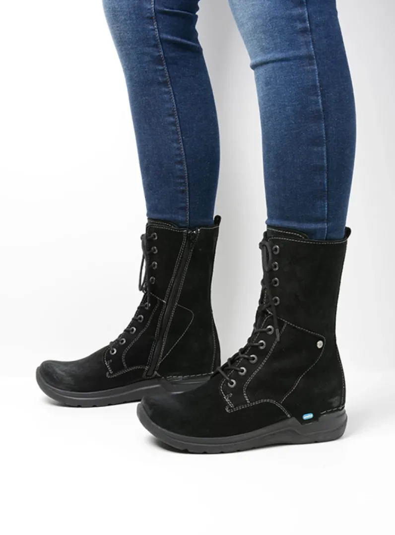 DAMES Wolky Hoge Veterschoenen|Veterlaarzen<Zigzag - zwart suede